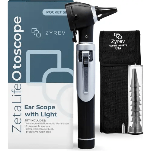 Zyrev ZetaLife Otoscope - Ear Scope with Light, Ear Infection Detector, Pocket Size (Black Color)