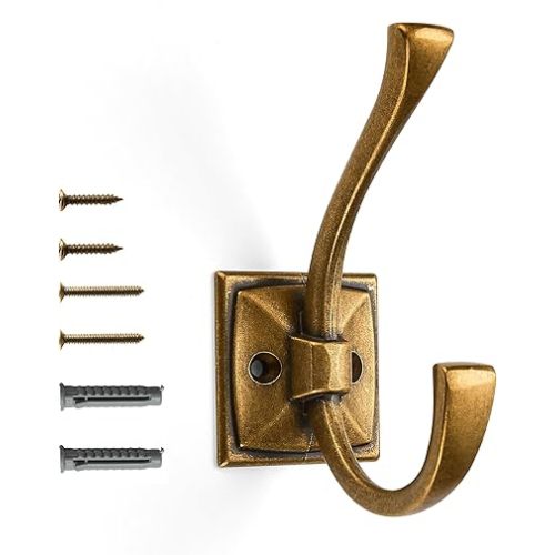 khtumeware Vintage Wall Hooks,2 Pack Coat Hooks Hardware Towel Hooks for Hanging Coats Antique Brass Robe Hooks Wall Mounted with Screws for Key, Towel, Bags, Cup.