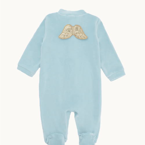 Velour Angel Wing™ Sleepsuit - Gold & Dusty Blue | Marie-Chantal