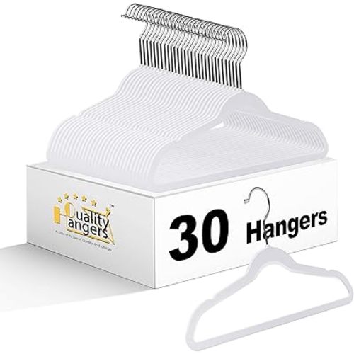 Quality Kids Plastic 30 Pack Non Velvet Non-Flocked Thin Compact Children's Hangers Swivel Hook for Shirts Blouse Coats (White, 30)