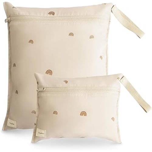 mushie Water Resistant Wet Bags | Large & Small Reusable Storage Bag for Baby Items and Travel | Zippered Pockets with Handle | Machine Washable, Set of 2 (Retro Flowers)
