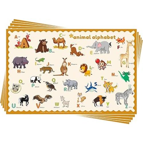 45 Pack Sticky Disposable Placemats for Baby,Cute ABC Animal Placemat Kids Table Mat for Party, Picnic Table, Restaurants Dining Table Travel Essentials for Toddler(Alphabe Animal,45 Pack)