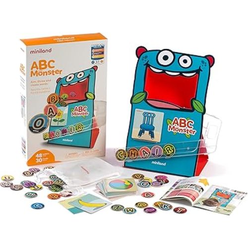 Miniland Educational - ABC Monster Game - Interactive Alphabet Phonics and Spelling Teaching Game For Preschool And Grade School Children