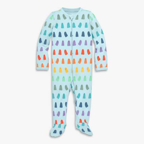 Baby organic zip footie in rainbow ghosts - Saltwater rainbow ghosts / NB