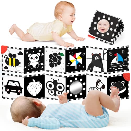 BBWOO High Contrast Baby Toys for Newborn Development - Tummy Time Black and White Baby Toys for 0-3-6-12 Months - Soft Montessori Visual Stimulation Sensory Infant Book - Stocking Stuffer Gift