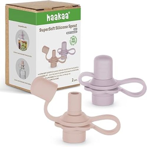 haakaa Multi-Functional Silicone Spout,Baby Pouch Topper,No Spill Silicone Bottle Top,100% Food Grade Silicone,2 Pack