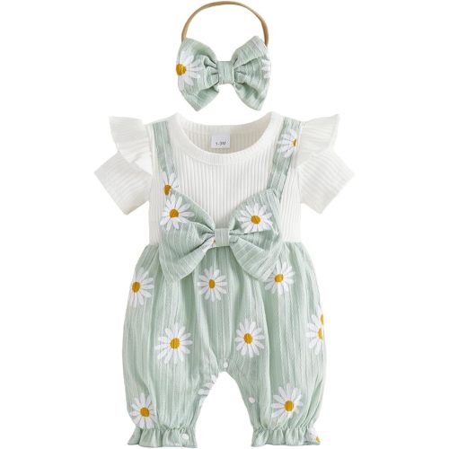 YINGISFITM Newborn Baby Girl Summer Clothes Short Sleeve Bubble Romper Bow Shorts Jumpsuit Infant Outfit 0 3 6 9 12 18 Months