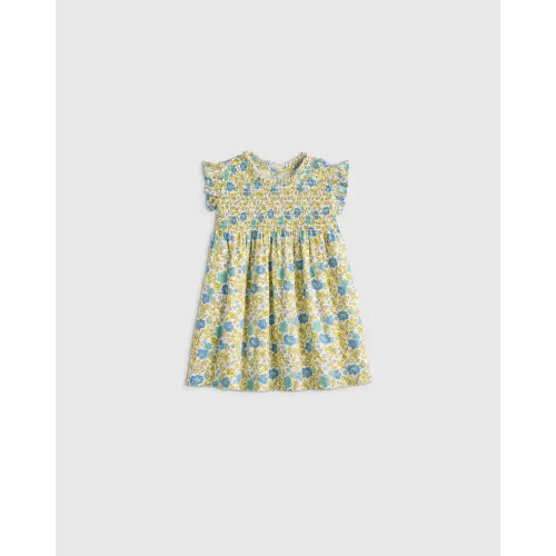100% Organic Cotton Poplin Smocked Flutter Sleeve Dress - Baby Girl