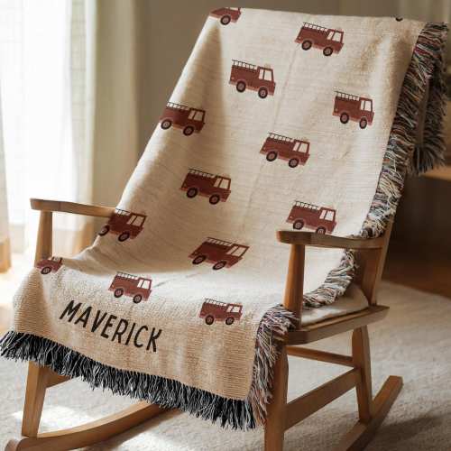 Personalized Baby Name Blanket Fire Truck Baby Blanket Baby Blanket Boy Custom Woven Blanket Baby Shower Gift Newborn Keepsake Heirloom Thro