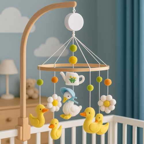Handmade Felt Duck & Goose Baby Mobile: Floral Nursery Decor