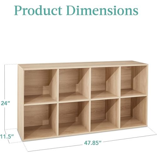 Best Choice Products 8-Cube Storage Organizer, 11in Shelf Opening, Bookcase, Display Shelf, Customizable w/ 3 Removable Back Panels – Light Oak - 8-Cube, 11in Shelf Opening