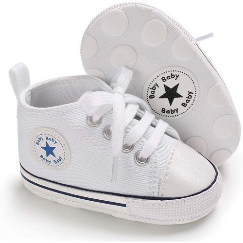 KIDSUN Unisex Baby Boys Girls High Top Sneaker Soft Anti-Slip Sole Newborn Infant First Walkers Canvas Denim Shoes