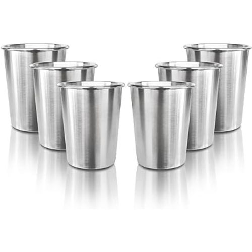 6 Pack 8 oz Stainless Steel Kids Cups, Children's Pint Cups, Stackable Metal Cups, Shatterproof Drinking Glasses