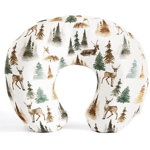 Nursing Pillow and Positioner, Breastfeeding, Bottle Feeding, Baby Sitting Support with Removable Ultra Soft Minky Cover, Tummy Time Support for Baby Boys and Girls(Deer)