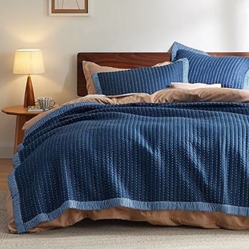 Bedsure Navy Bedspread Coverlet Twin Size - Lightweight Soft Quilt Bedding Set for All Seasons, Corduroy Pattern Quilt Set, 2 Pieces, 1 Quilt (86"x68") and 1 Pillow Sham (20"x26"+2")