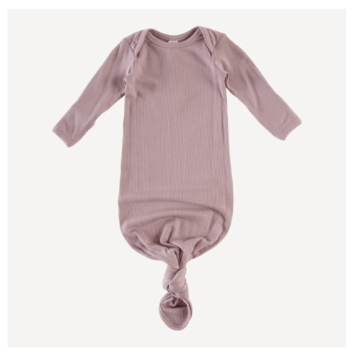long sleeve lap neck knotted gown | mauve taupe | modal skinny rib