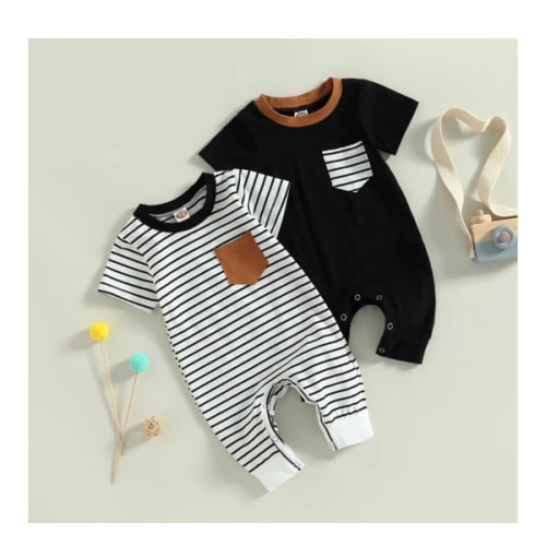 Short Sleeve Striped Pocket Romper for Baby & Toddler Boys – Bitsy Bug Boutique