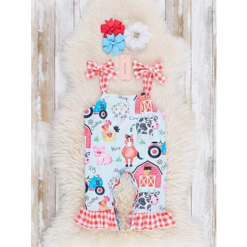 Red Gingham Farm Ruffle Romper