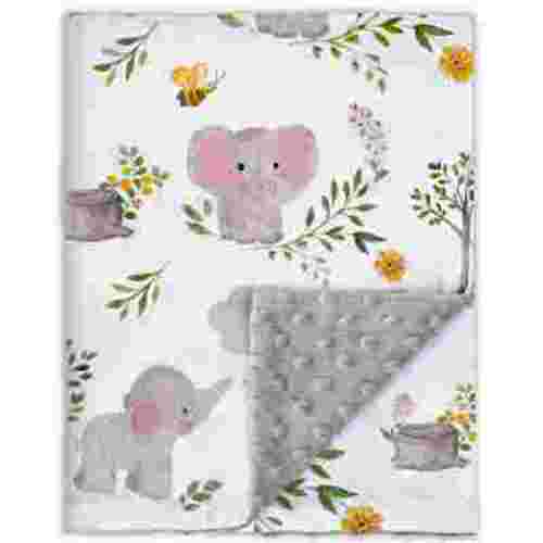 BORITAR Baby Blanket for Boys Girls Super Soft Double Layer Minky with Dotted Backing, Lovely Grey Elephant Animal Design Blanket for Toddler Newborn 30 x 40 Inch(75x100cm)