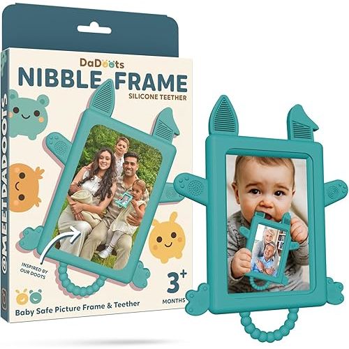 Nibble Frame: BPA-Free Silicone Teething Toy & Picture Frame - Safe & Soft Relief for Infants, Toddlers & Kids - Anti-Shatter Acrylic Mirror, Sensory Stimulation - Ideal Baby Shower or Birthday Gift