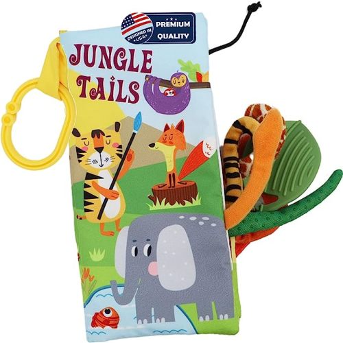 Jungle Baby Stroller Toys,Baby Books 0-6 Months,Touch Feel Crinkle Cloth Books for Babies Infant Newborn Toys 0-3-6-12-18 Months, Interactive Tummy Time Toy,Baby Shower Birthday Gifts for Boys Girls