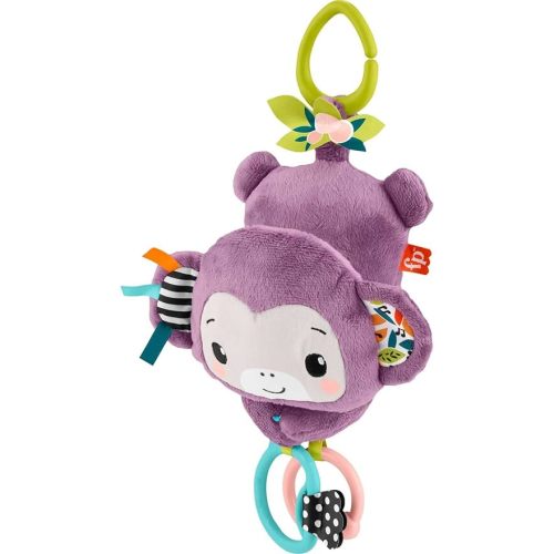 Fisher-Price Baby Stroller Toy Sing & Go Purple Monkey Musical Sensory Plush with Crinkle & Clackers for Newborns from Birth+