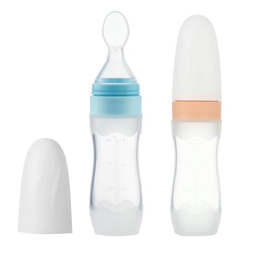 PandaEar (2 Pack) Silicone Baby Food Dispensing Spoon|4 oz Infant Fruit Squeeze Feeder| Travel Friendly Kids Toddlers Boys Girl (Blue)