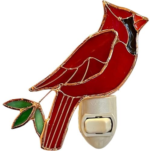 Gift Essentials Red Cardinal Plug in Night Light - Stained Glass Nightlight with On/Off Rocker Switch - Includes One 4 Watt Replaceable Incandescent Warm Glow Bulb
