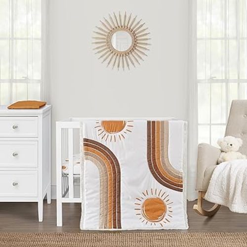 Sweet Jojo Designs Rainbow Vintage Boho Sun Boy Girl Gender Neutral Unisex Baby Mini Crib Bedding Set Infant Nursery Room Newborn Blanket Portable Pack n Play Sheets 3pc Orange Bohemian Desert Arches