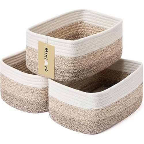 Shelf Storage Baskets for Organizing | Closet Organizer Bins | Small Toy Basket | Woven Rope Baskets | Cube Decorative Box | Shallow Basket |11.5x7.5x4.7”| 3 Packs Gradient Brown