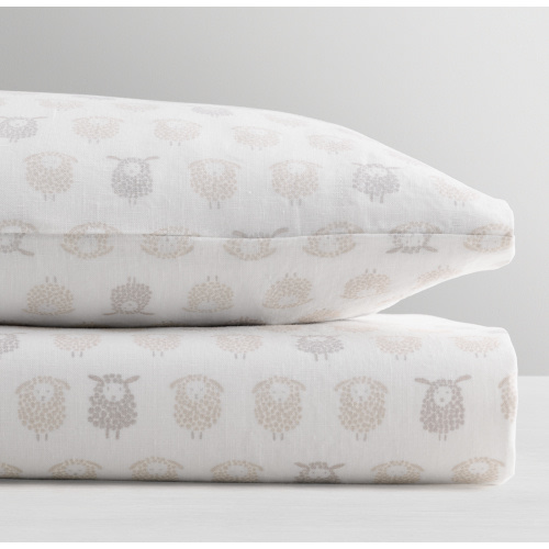 Washed Organic Linen Sheep Print Crib Fitted Sheet | RH Baby & Child