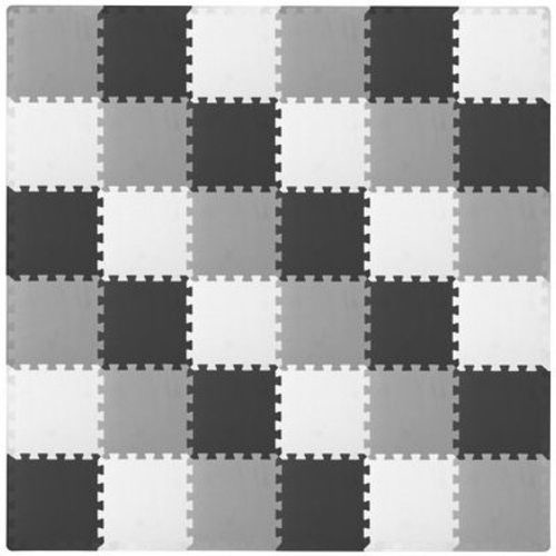 Prosource Kids Solid Floor Play Mat 3/8-in, 36 Sq Ft - 36 Tiles, White/Grey/Beige
