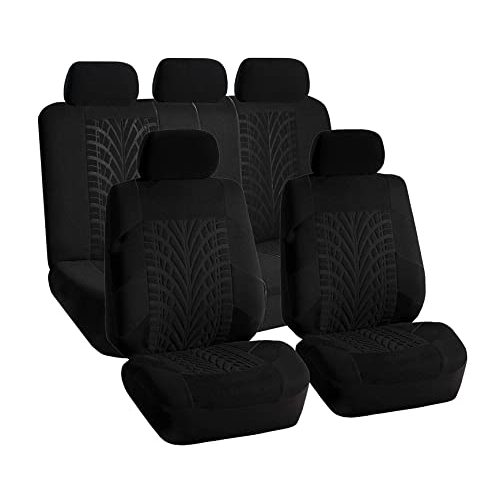 FH Group Car Seat Covers Full Set Premium Cloth - Universal Fit,Automotive Seat Cover,Low Back Front Seat Covers,Airbag Compatible,Split Bench Rear Seat,Washable Seat Cover for SUV,Sedan Black