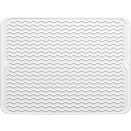 MicoYang Silicone Dish Drying Mat for Multiple Usage,Easy clean,Eco-friendly,Heat-resistant Silicone Mat for Kitchen Counter or Sink,Refrigerator or Drawer liner White L 16 inches x 12 inches