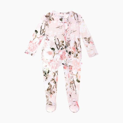 Posh Peanut Footie Ruffled Zippered One Piece - Vintage Rose Pink, 0-3 Months