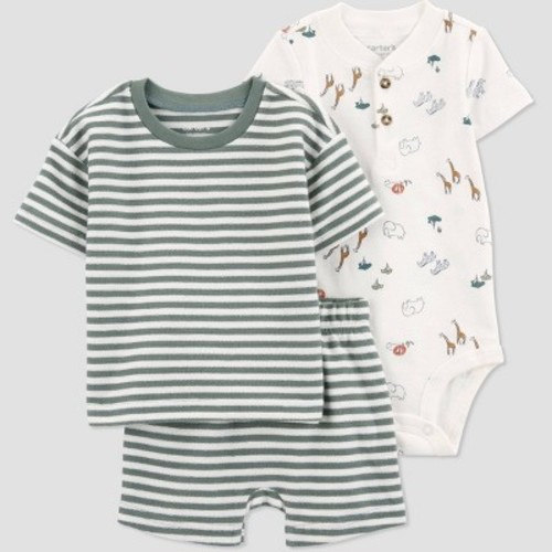Carter's Just One You® Baby Boys' Striped Safari Top & Bottom Set - Green, Size: 3M