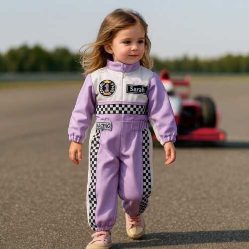 Purple Personalized Baby Girl Racing Suit Kids Baby Racer Costume kids driver custom name number racing suit Baby Halloween Costume
