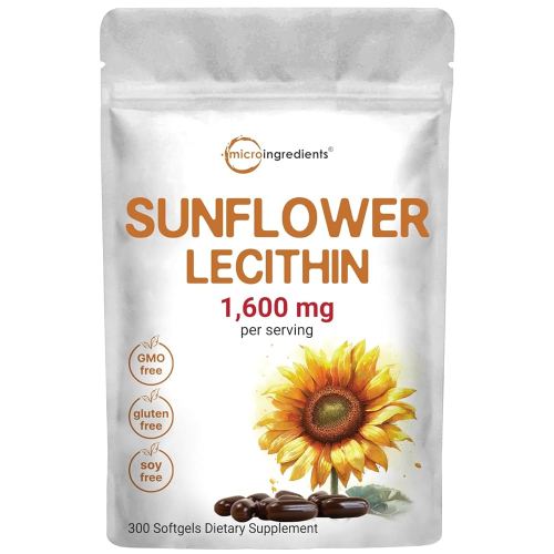 Micro Ingredients Sunflower Lecithin 1,600mg Per Serving, 300 Softgels | Sustainably Farmed Source, Cold Pressed, Rich in Phosphatidyl Choline | Lactation Supplement | Soy Free, Non-GMO