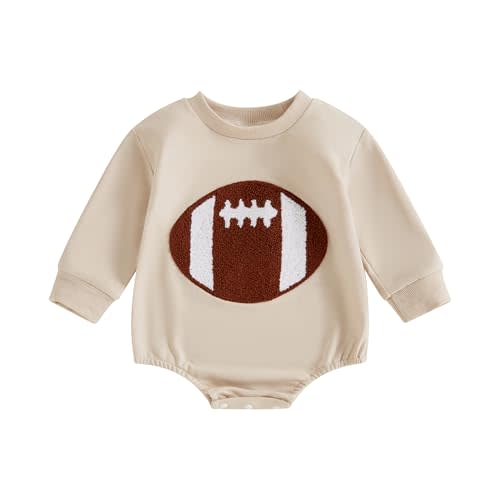 Dewadbow Newborn Football Outfit Baby Boy Girl Embroidery Bubble Romper Long Sleeve Jumpsuit Cute Infant Fall Clothes