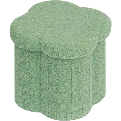 B FSOBEIIALEO Storage Ottoman Cube, Flowers Shaped Ottomans with Storage Foot Stool Footrest, Boucle Ottoman Seat for Dorm Room, Faux Teddy Fur, Green 15"x15"x15"
