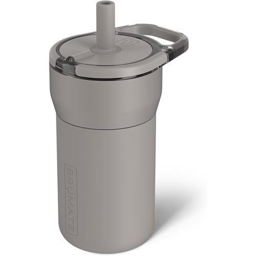 BrüMate Leap 12oz 100% Leakproof Kids Tumbler with Handle and Silicone Soft Straw | Drop Resistant Silicone Sleeve | For Kids 4+ | Insulated Stainless Steel | Cup Holder Friendly | 12oz (Mocha)