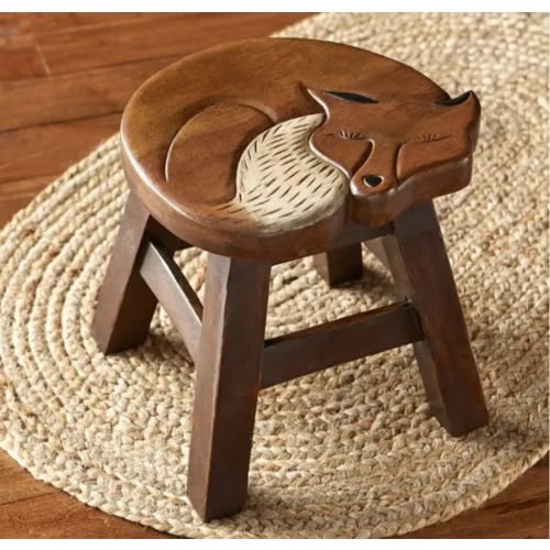 Carved Wood Fox Stool – Monticello Shop