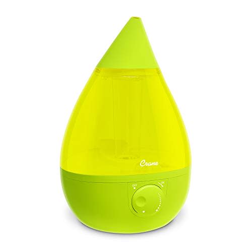 Crane Drop Ultrasonic Cool Mist Humidifier, 1 Gallon Teardrop with Auto Shutoff for Baby Nursery, Bedroom, Office, Plants, Green