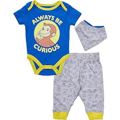 Curious George Baby Boys' Bodysuit Pants and Bandana Accessory 3 Piece Set
