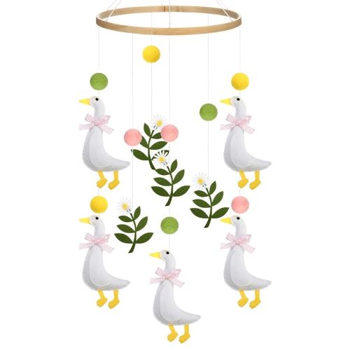 Vicenpal Silly Goose Baby Mobile for Crib Pink Silly Goose Baby Stuff Felt Nursery Mobile for Girl Crib Neutral Wooden Handmade Hanging