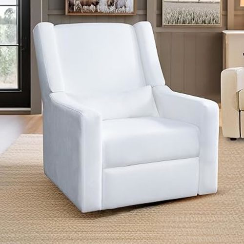 Naomi Home Tanya Power Recliner Chair Swivel Glider with USB Port, Upholstered Living Room Reclining Chair with Lumbar Support, Chair for Nursery - Bright White