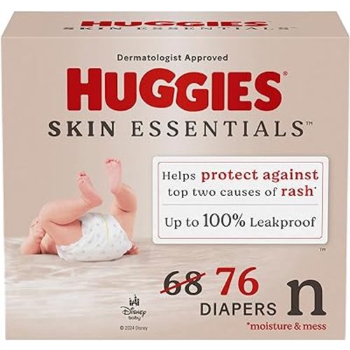Huggies Size Newborn Diapers, Skin Essentials Baby Diapers, Size Newborn (6-9 lbs), 76 Count