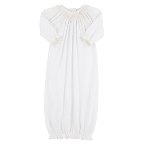 Sweetly Smocked Greeting Gown (Unisex) - Worth Avenue White with Palmetto Pearl