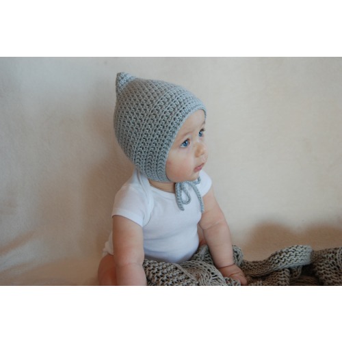 Baby pixie bonnet, crochet super soft bonnet, newborn hat with ties, handmade bonnet, photo prop newborn photo, baby shower gift, cotton hat