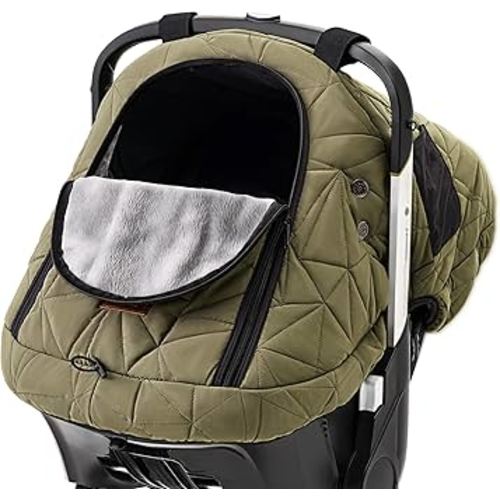 Baby Car Seat Cover Winter: Sprouterie Car Seat Cover Baby - Infant Carseat Canopy Waterproof for Cold Weather Zipper Flap Windproof Universal Fitted Warm and Cozy for Boy Girl Newborn Khaki